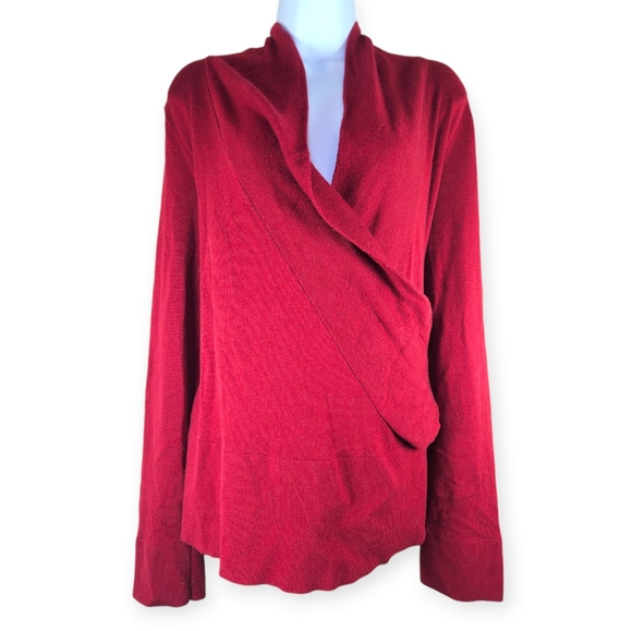 Ann Taylor red wool blend shawl collar wrap sweater Womens XLarge - Picture 2 of 8